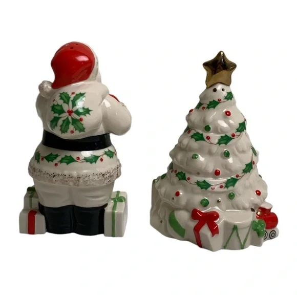 Vintage Lenox Christmas Tree Santa Claus Salt And Pepper Shakers Holiday Table - Picture 3 of 12